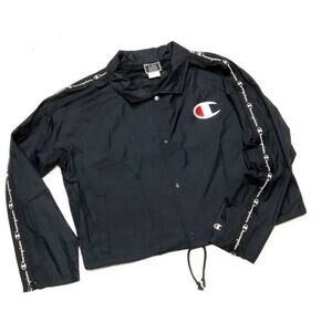 Champion Womens Coach Light Jacket Windbreaker Black NWT Boxy Short